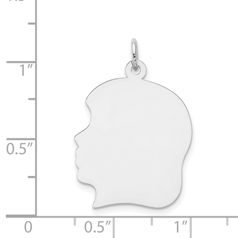 14K White Gold Plain Large Facing Left Engravable Girl Charm 31mm length