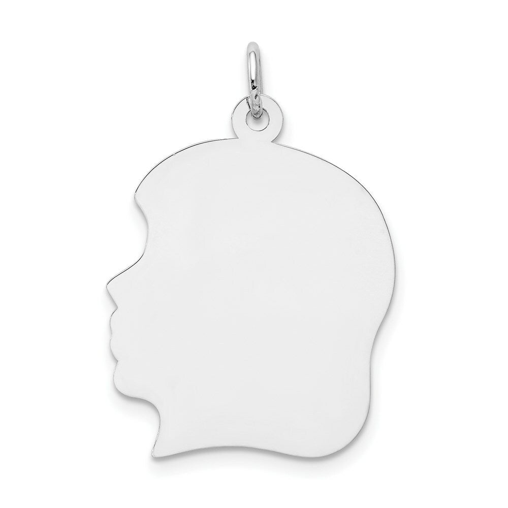14K White Gold Plain Large Facing Left Engravable Girl Charm 31mm length