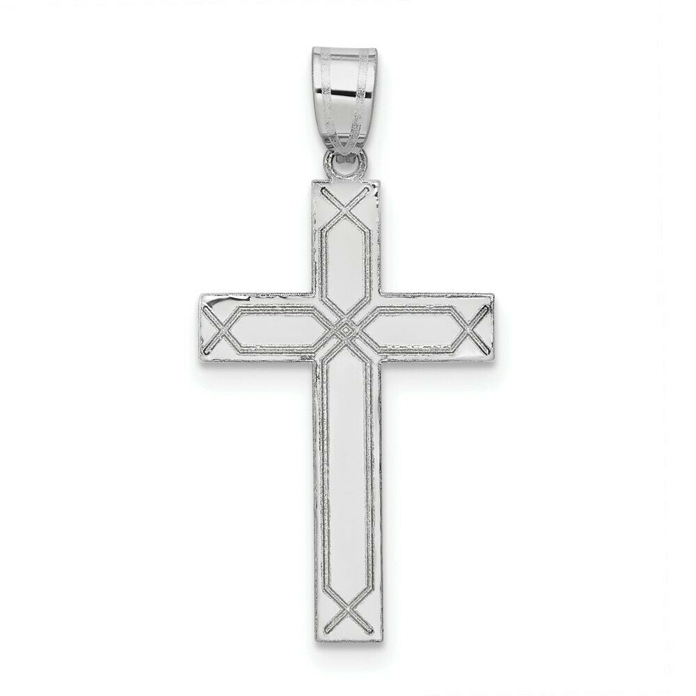 14K White Gold Solid Cross Pendant