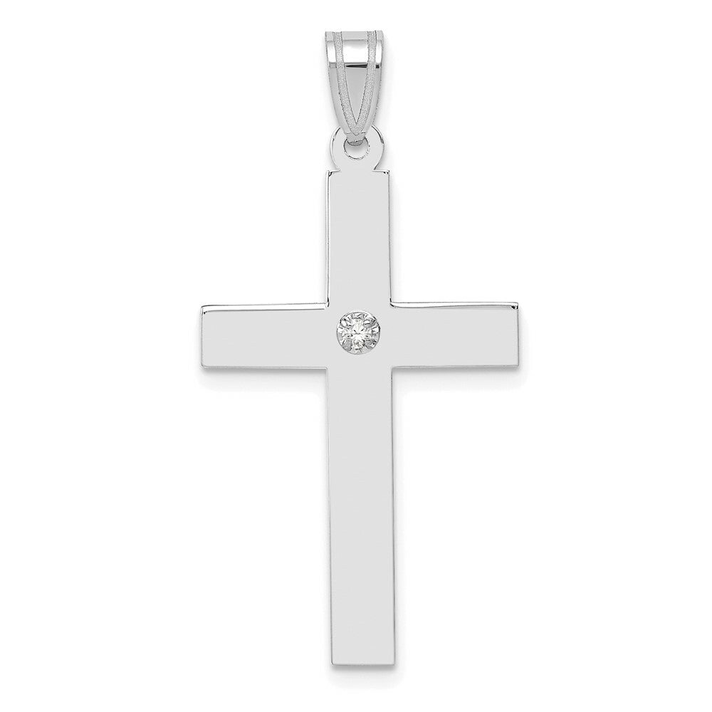 14K White Gold 0.02-Carat Diamond 32x18mm Cross Pendant