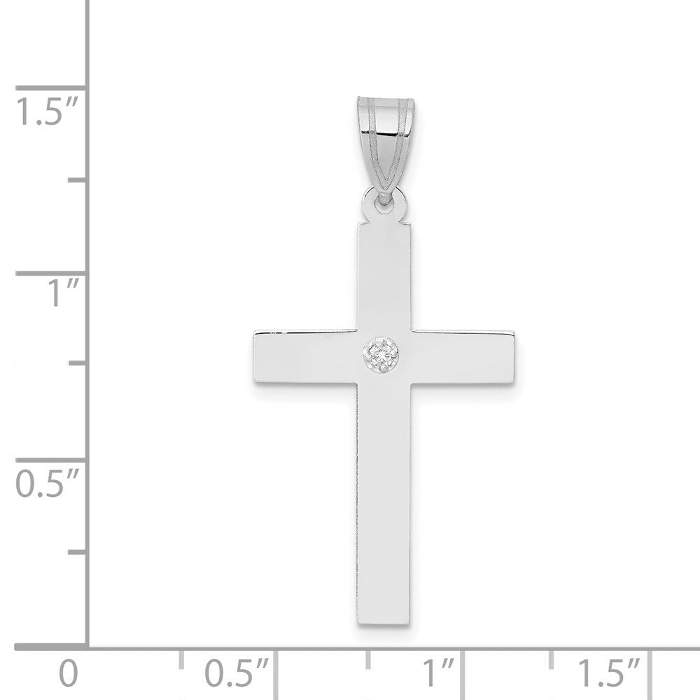 14K White Gold 0.02-Carat Diamond 32x18mm Cross Pendant