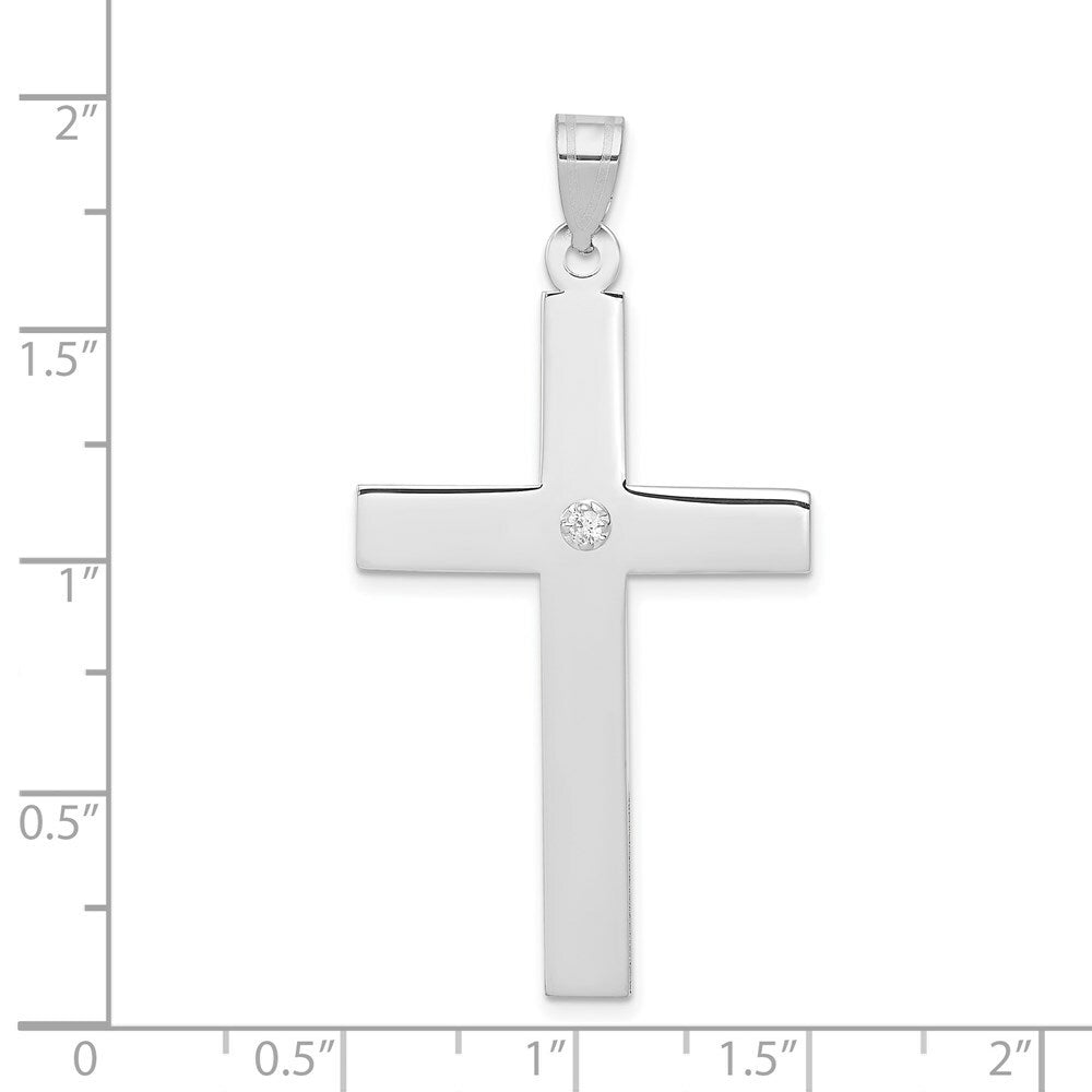 14K White Gold 0.03-Carat Diamond 46x25mm Cross Pendant