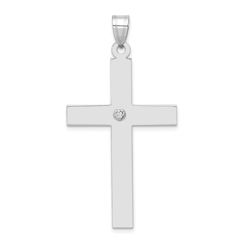 14K White Gold 0.03-Carat Diamond 46x25mm Cross Pendant