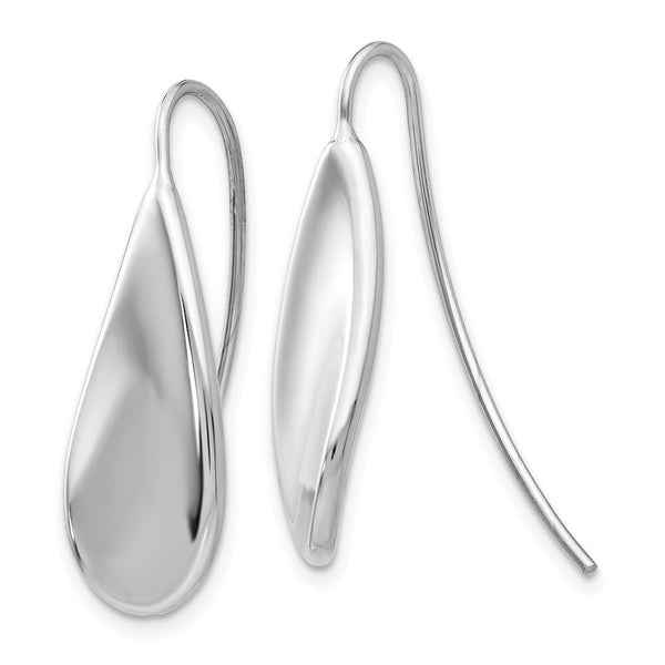 14K White Gold Curved Tear Drop Wire Earrings