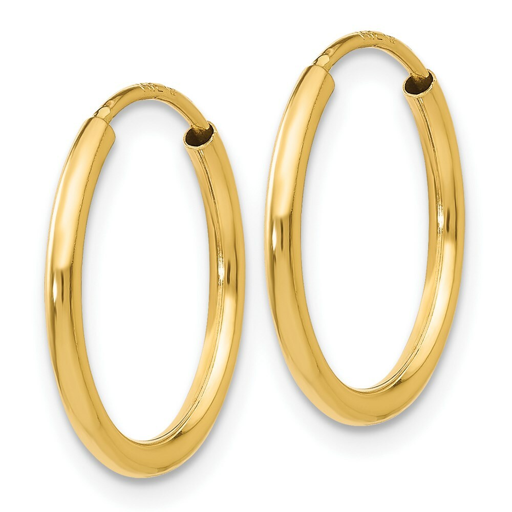 14K Yellow Gold 1.5mm Polished Round Endless Hoop Earrings  1.5mm width
