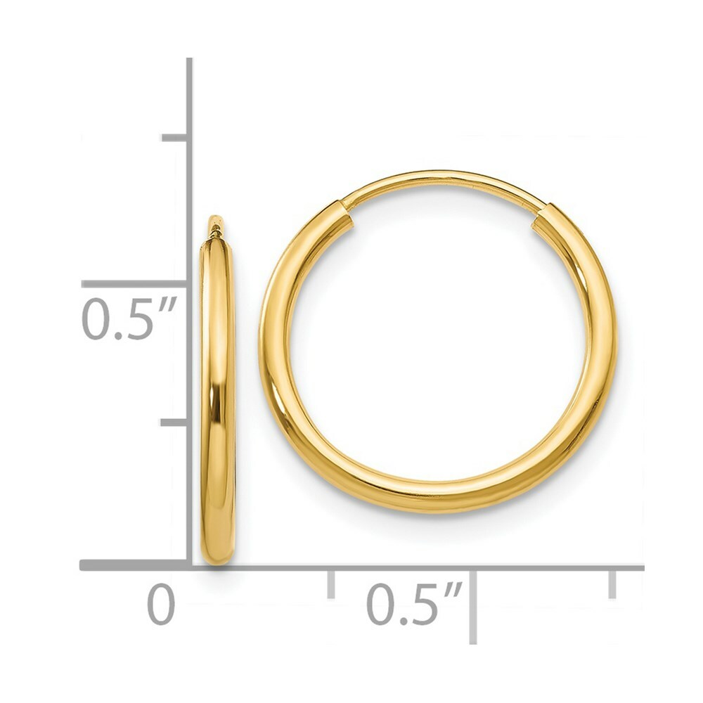 14K Yellow Gold 1.5mm Polished Round Endless Hoop Earrings  1.5mm width