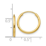 Load image into Gallery viewer, 14K Yellow Gold 1.5mm Polished Round Endless Hoop Earrings  1.5mm width
