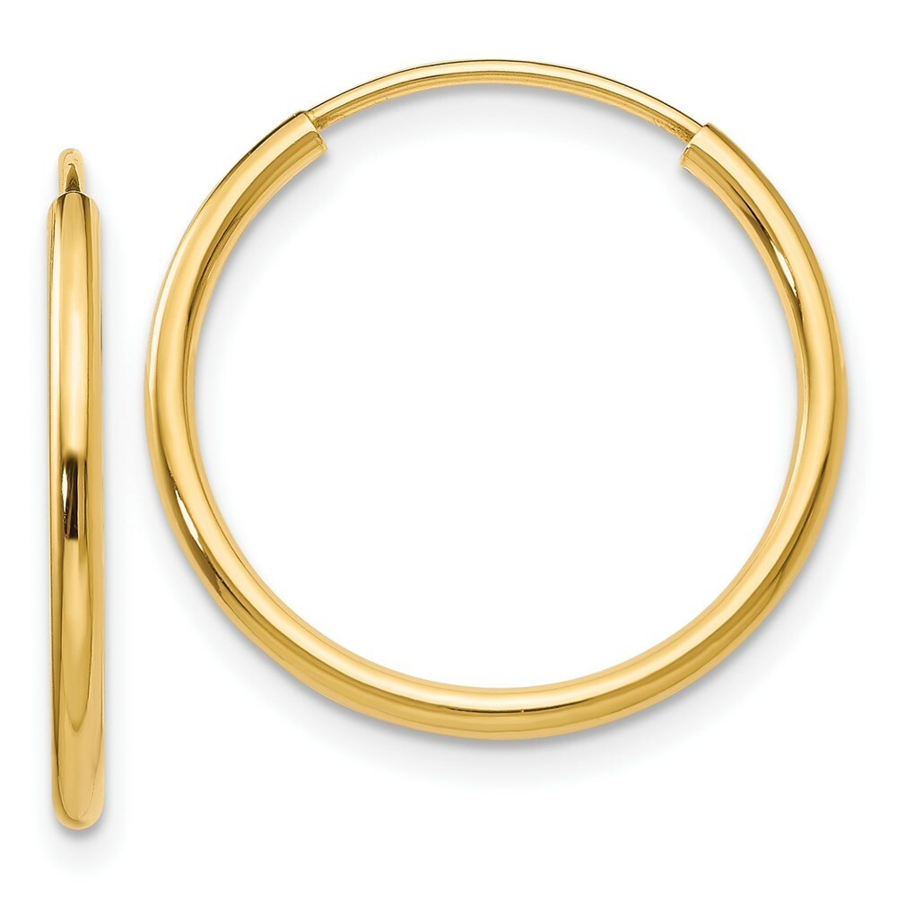 14K Yellow Gold 1.5mm Polished Round Endless Hoop Earrings  1.5mm width