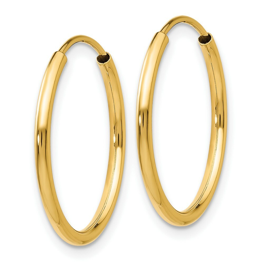 14K Yellow Gold 1.5mm Polished Round Endless Hoop Earrings  1.5mm width