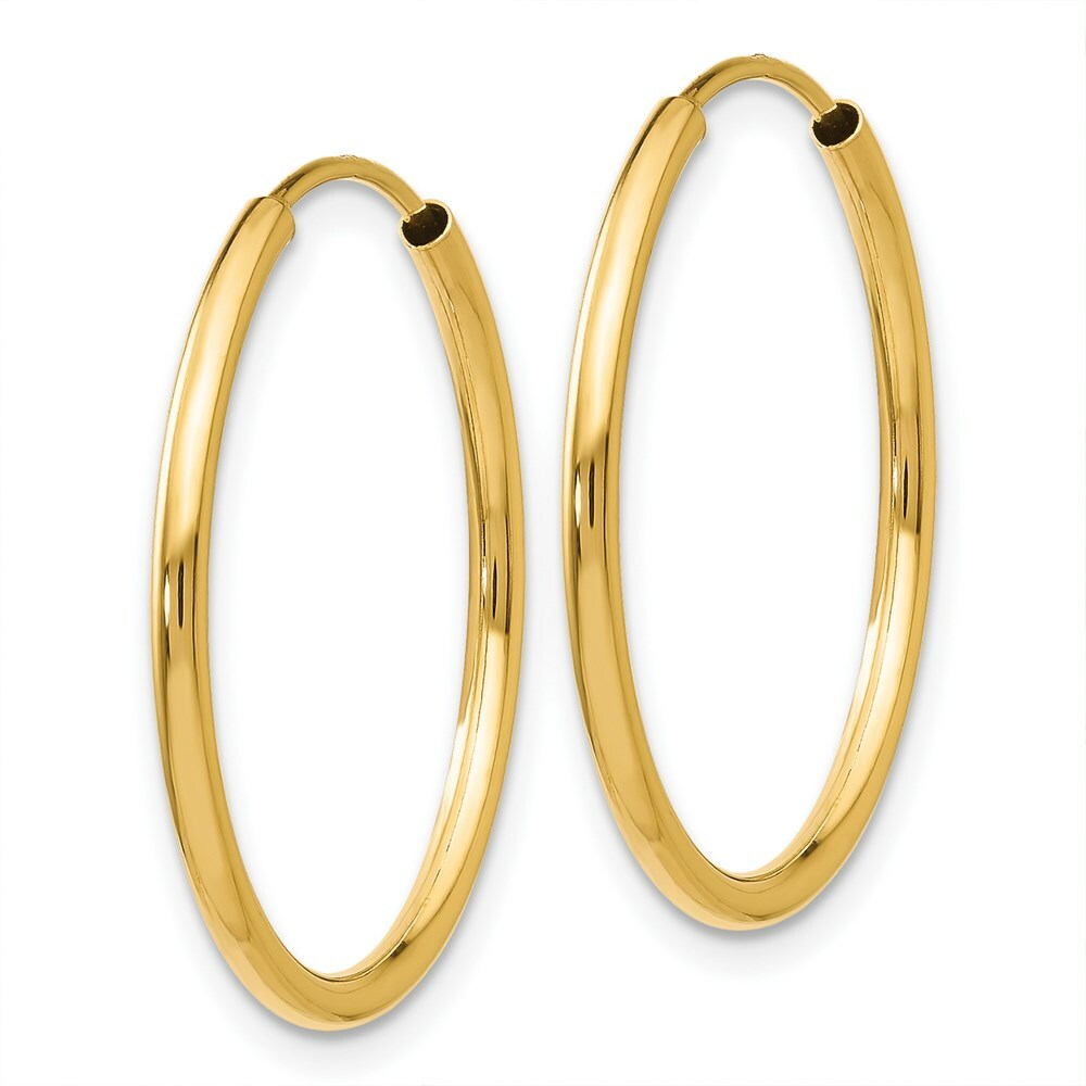 14K Yellow Gold 1.5mm Polished Round Endless Hoop Earrings  1.5mm width