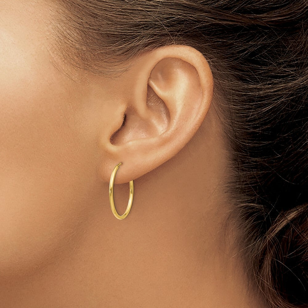14K Yellow Gold 1.5mm Polished Round Endless Hoop Earrings  1.5mm width