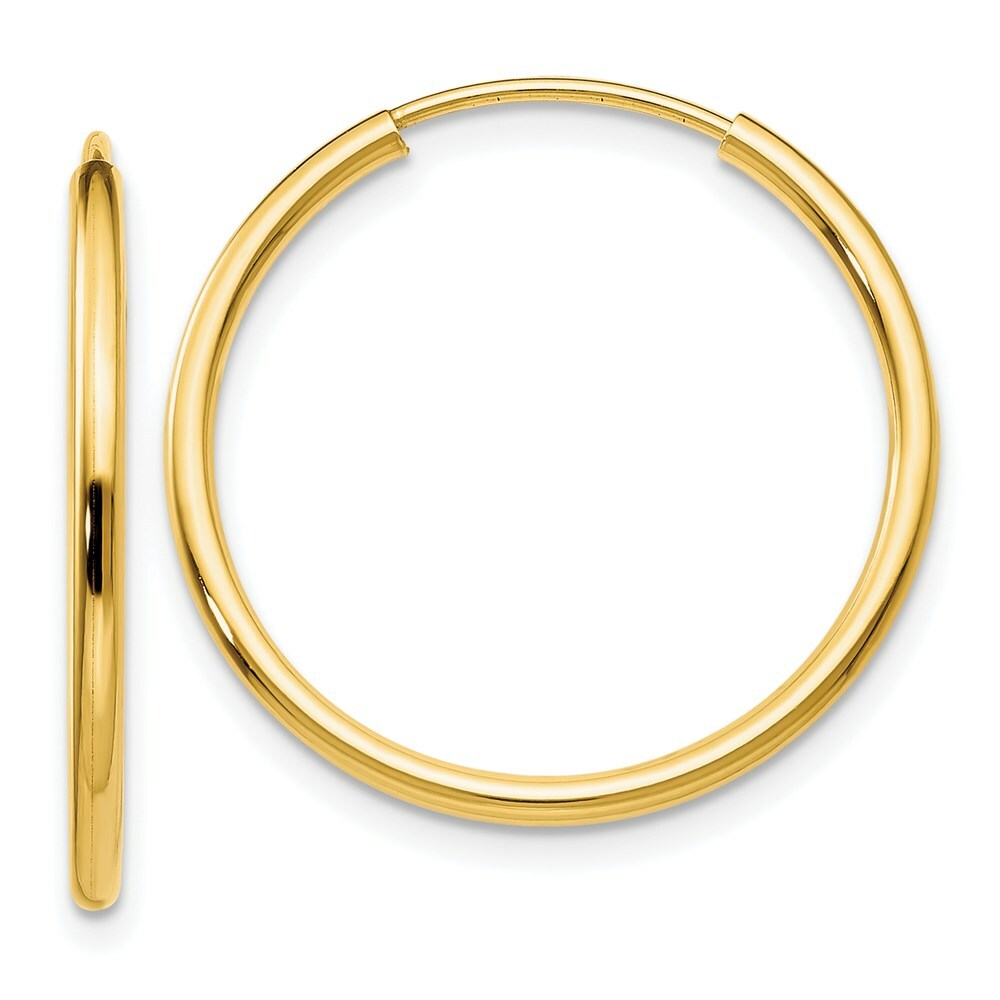 14K Yellow Gold 1.5mm Polished Round Endless Hoop Earrings  1.5mm width