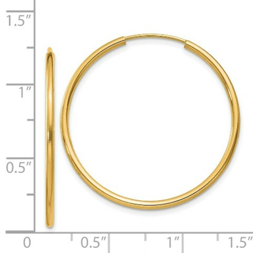 14K Yellow Gold 1.5mm Polished Round Endless Hoop Earrings  1.5mm width