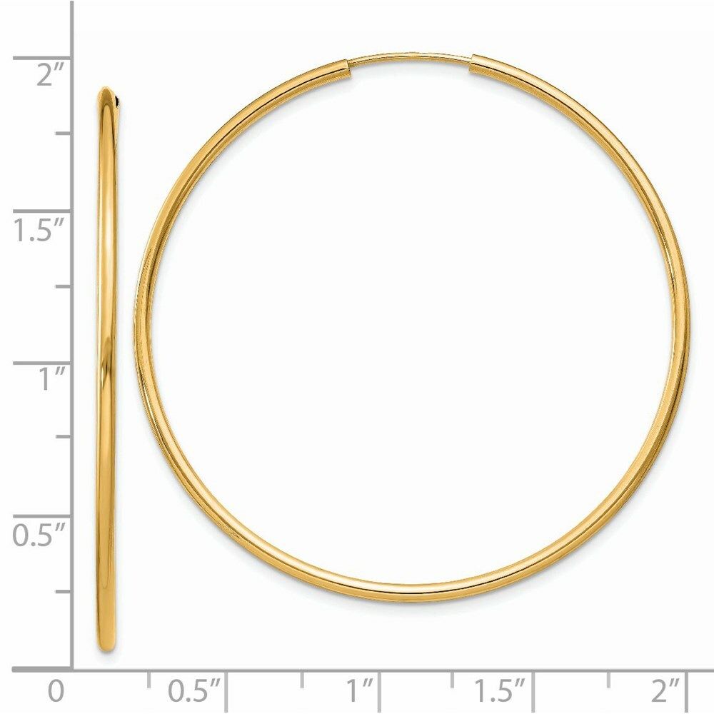 14K Yellow Gold 1.5mm Polished Round Endless Hoop Earrings  1.5mm width