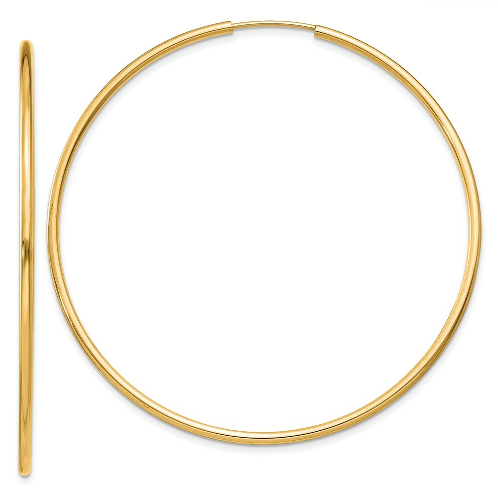 14K Yellow Gold 1.5mm Polished Round Endless Hoop Earrings  1.5mm width