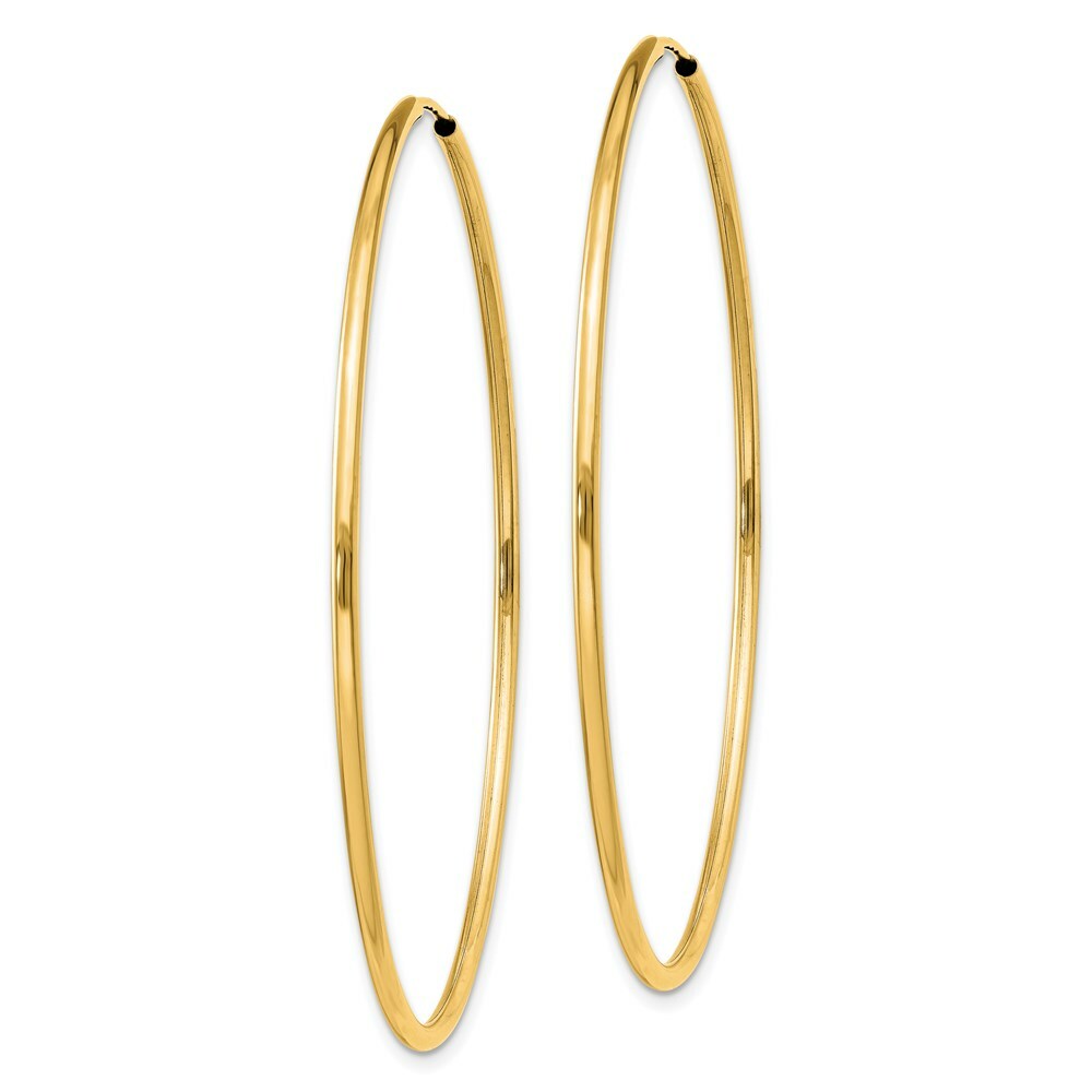 14K Yellow Gold 1.5mm Polished Round Endless Hoop Earrings  1.5mm width