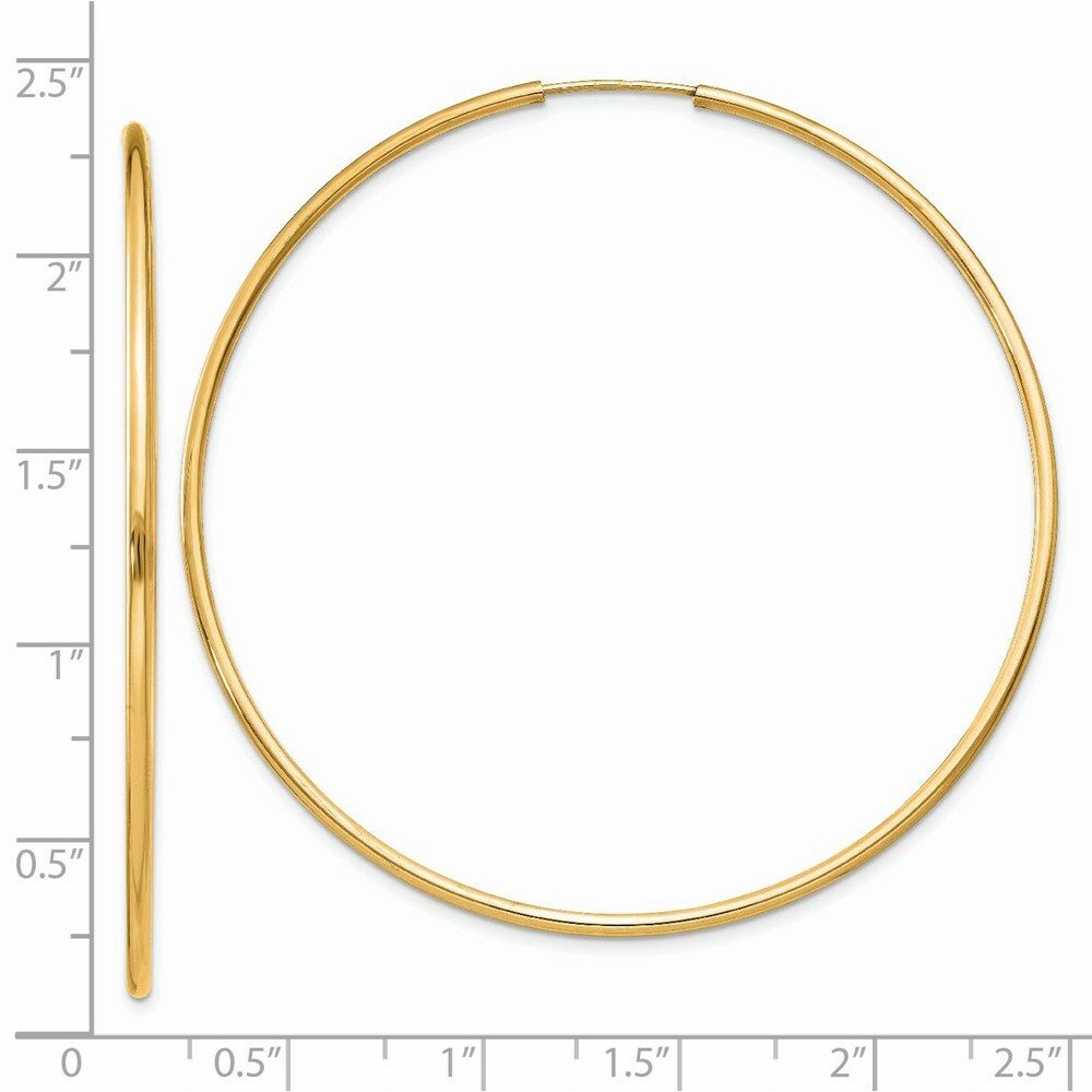 14K Yellow Gold 1.5mm Polished Round Endless Hoop Earrings  1.5mm width