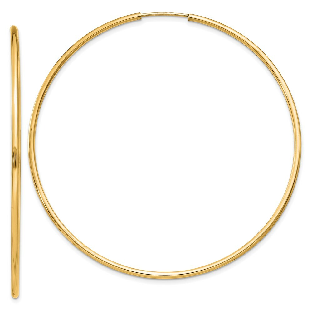 14K Yellow Gold 1.5mm Polished Round Endless Hoop Earrings  1.5mm width