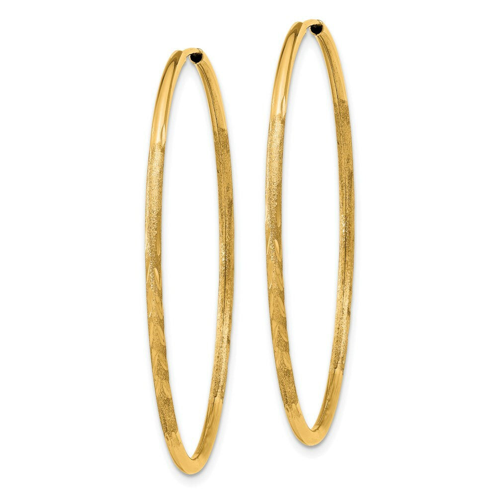14K Yellow Gold 1.5mm Satin Diamond-cut Endless Hoop Earrings  1.5mm width