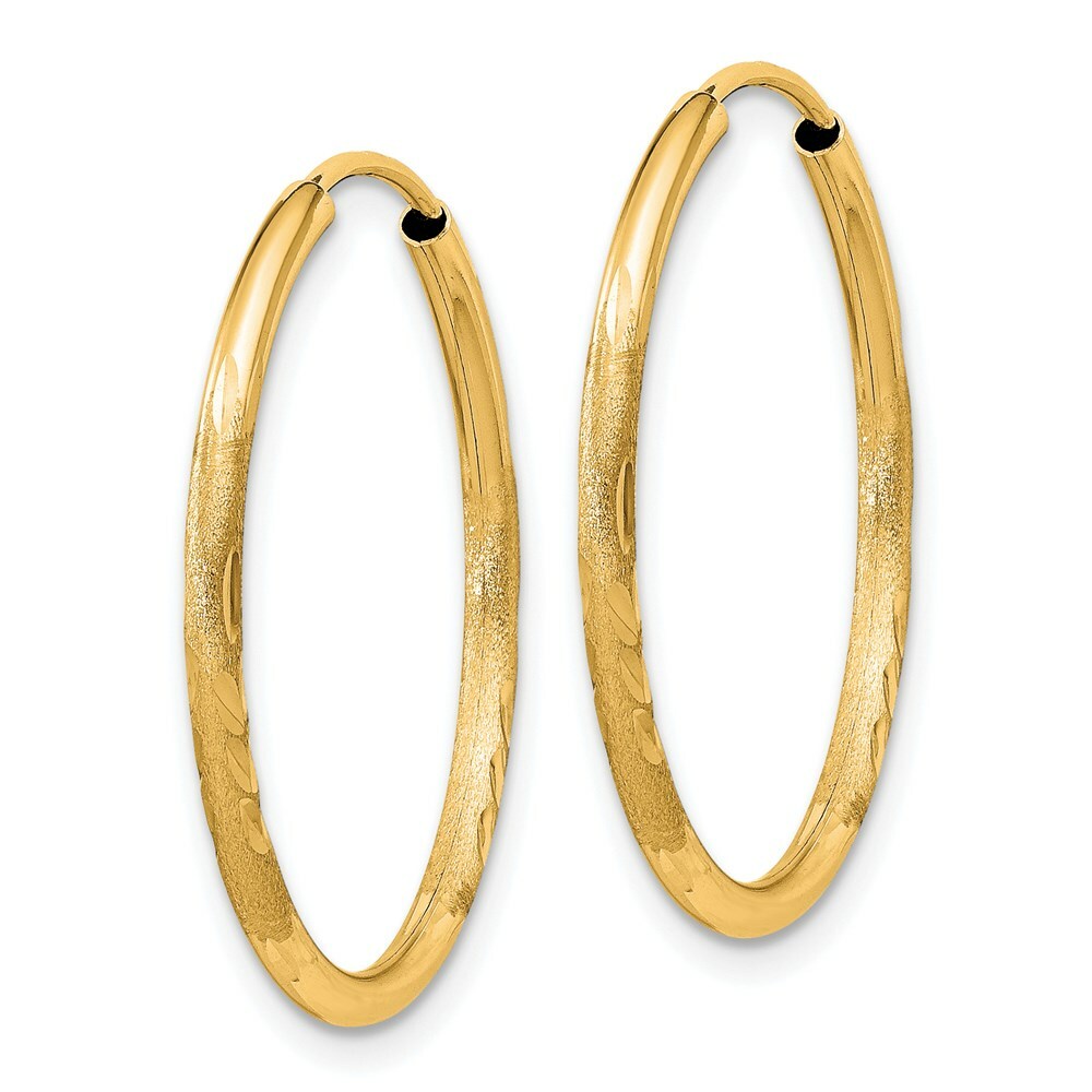 14K Yellow Gold 1.5mm Satin Diamond-cut Endless Hoop Earrings  1.5mm width