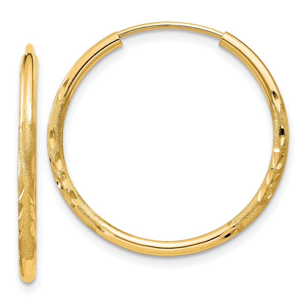 14K Yellow Gold 1.5mm Satin Diamond-cut Endless Hoop Earrings  1.5mm width