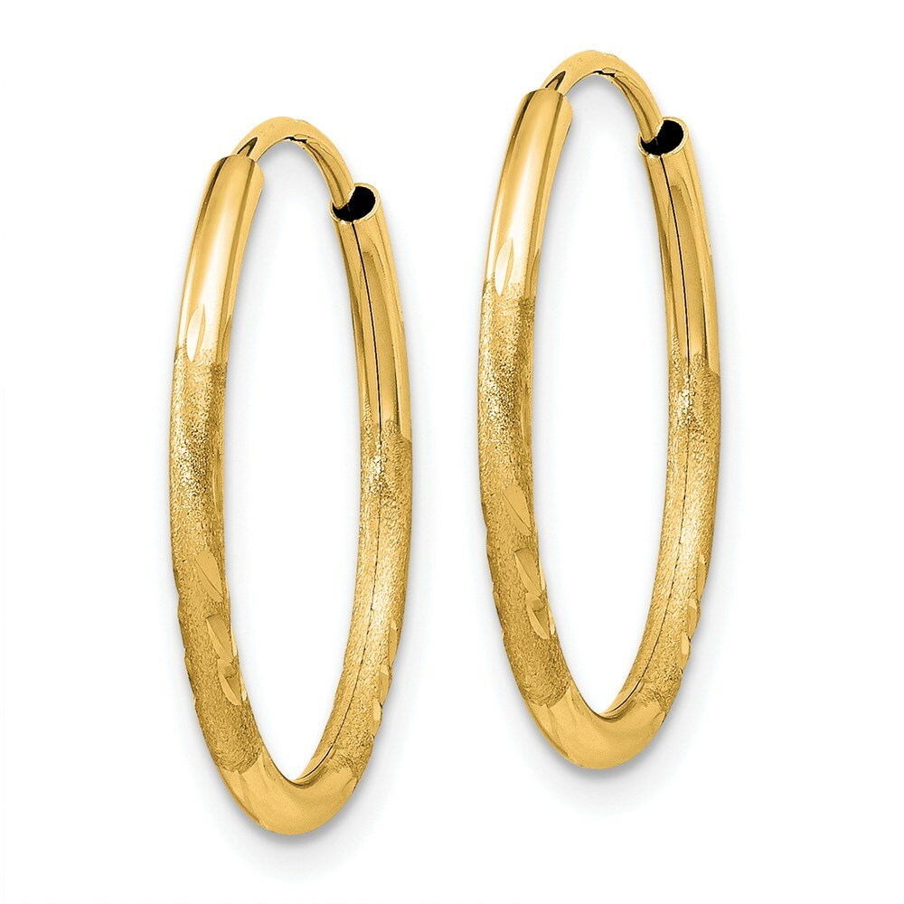 14K Yellow Gold 1.5mm Satin Diamond-cut Endless Hoop Earrings  1.5mm width