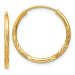 Load image into Gallery viewer, 14K Yellow Gold 1.5mm Satin Diamond-cut Endless Hoop Earrings  1.5mm width
