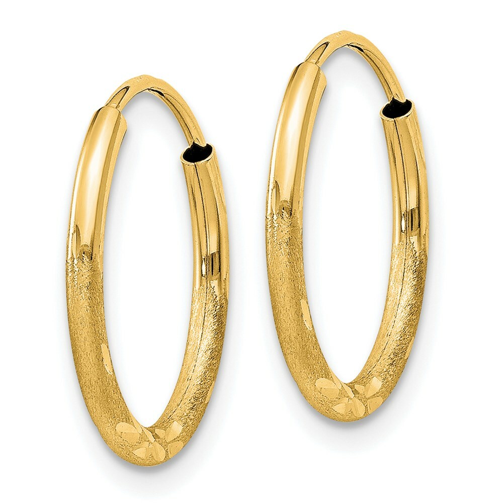 14K Yellow Gold 1.5mm Satin Diamond-cut Endless Hoop Earrings  1.5mm width