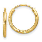 Load image into Gallery viewer, 14K Yellow Gold 1.5mm Satin Diamond-cut Endless Hoop Earrings  1.5mm width
