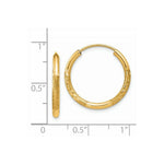 Load image into Gallery viewer, 14K Yellow Gold 2mm Satin Diamond-cut Endless Hoop Earrings  2mm width
