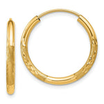 Load image into Gallery viewer, 14K Yellow Gold 2mm Satin Diamond-cut Endless Hoop Earrings  2mm width
