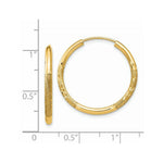 Load image into Gallery viewer, 14K Yellow Gold 2mm Satin Diamond-cut Endless Hoop Earrings  2mm width
