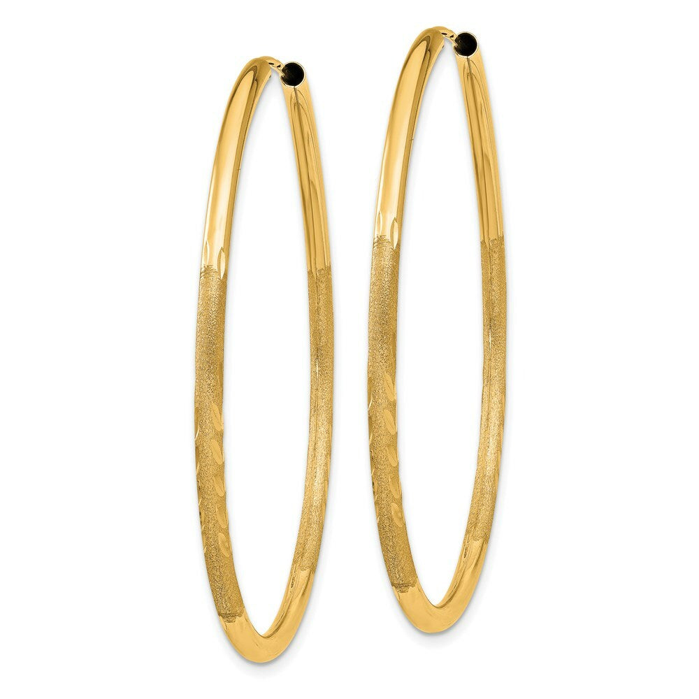 14K Yellow Gold 2mm Satin Diamond-cut Endless Hoop Earrings  2mm width