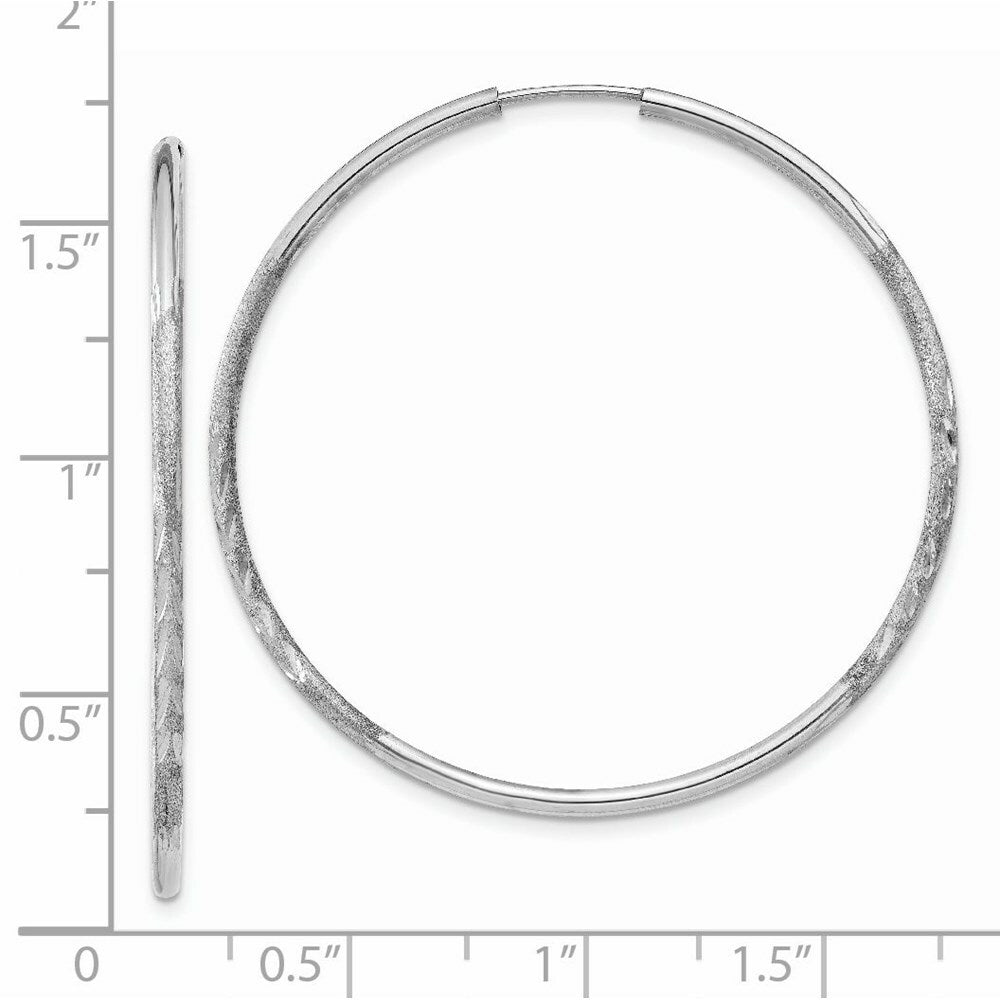 14K White Gold 1.5mm Diamond-cut Endless Hoop Earrings 1.5mm width