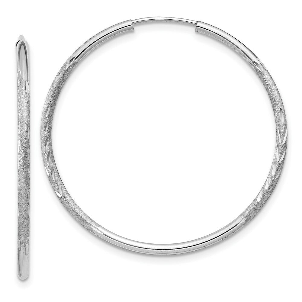 14K White Gold 1.5mm Diamond-cut Endless Hoop Earrings 2mm width