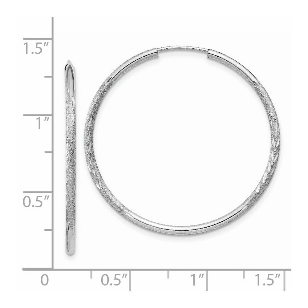 14K White Gold 1.5mm Diamond-cut Endless Hoop Earrings 2mm width