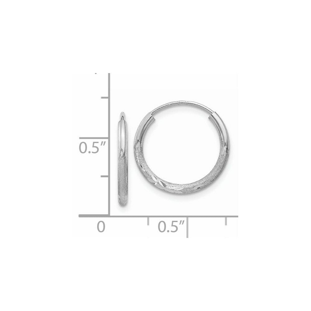 14K White Gold 1.5mm Diamond-cut Endless Hoop Earrings 2mm width