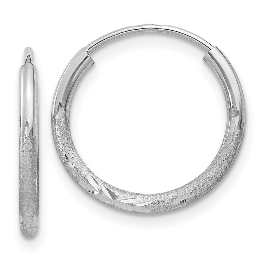 14K White Gold 1.5mm Diamond-cut Endless Hoop Earrings 2mm width