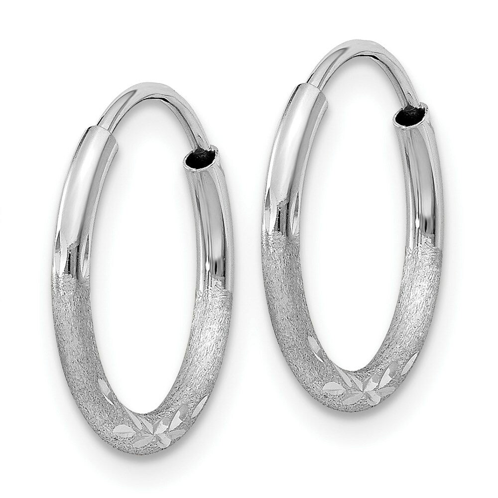14K White Gold 1.5mm Diamond-cut Endless Hoop Earrings 2mm width