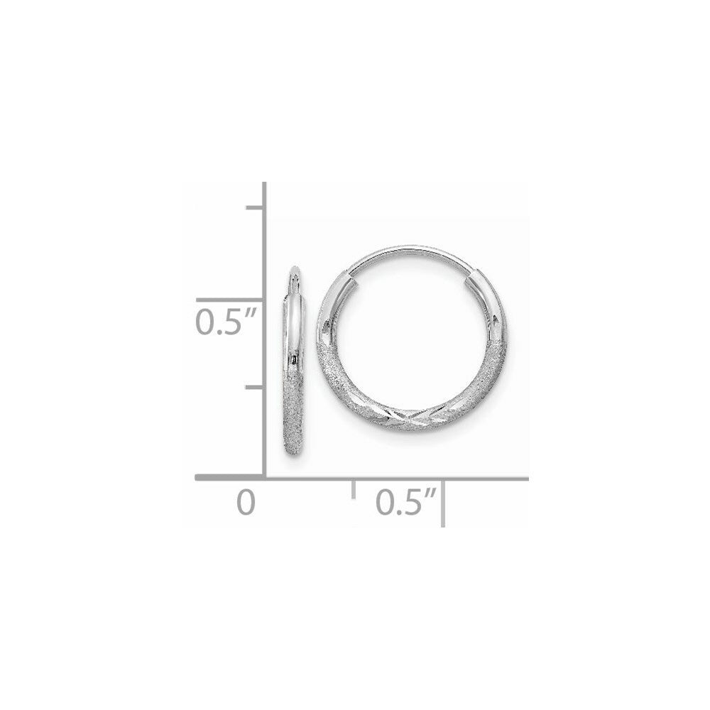 14K White Gold 1.5mm Diamond-cut Endless Hoop Earrings 2mm width