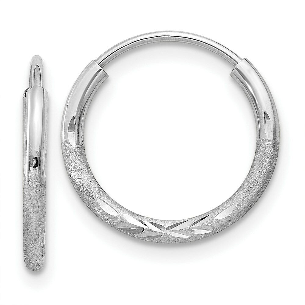 14K White Gold 1.5mm Diamond-cut Endless Hoop Earrings 2mm width