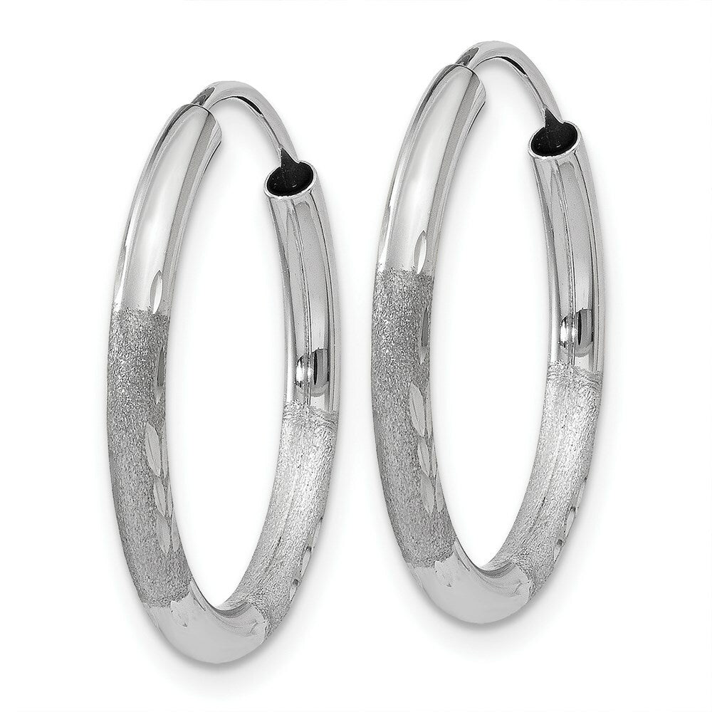 14K White Gold 2mm Diamond-cut Endless Hoop Earrings 2mm width
