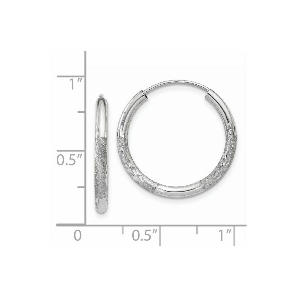 14K White Gold 2mm Diamond-cut Endless Hoop Earrings 2mm width
