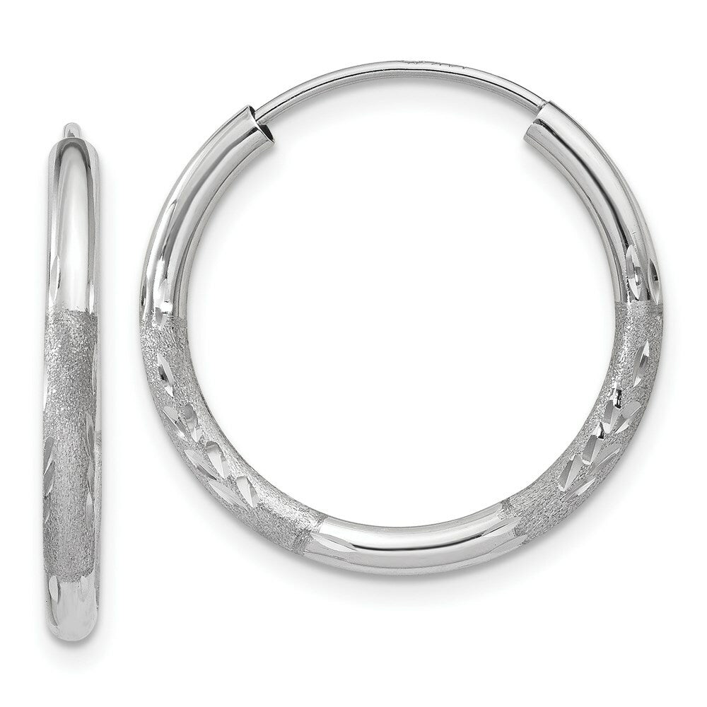 14K White Gold 2mm Diamond-cut Endless Hoop Earrings 2mm width