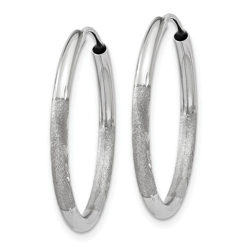 14K White Gold 2mm Diamond-cut Endless Hoop Earrings 2mm width