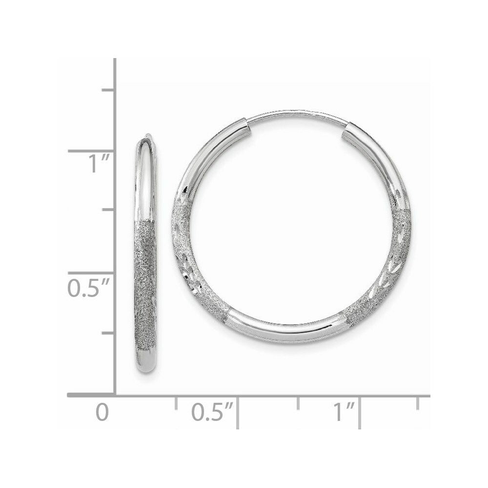 14K White Gold 2mm Diamond-cut Endless Hoop Earrings 2mm width