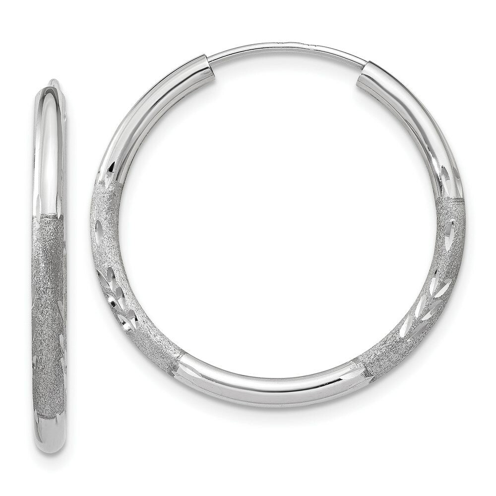 14K White Gold 2mm Diamond-cut Endless Hoop Earrings 2mm width