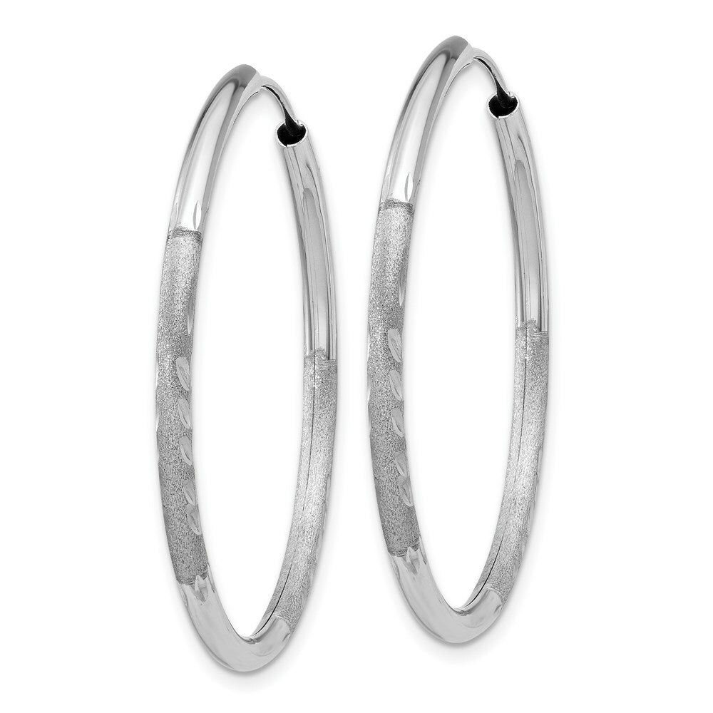 14K White Gold 2mm Diamond-cut Endless Hoop Earrings 2mm width