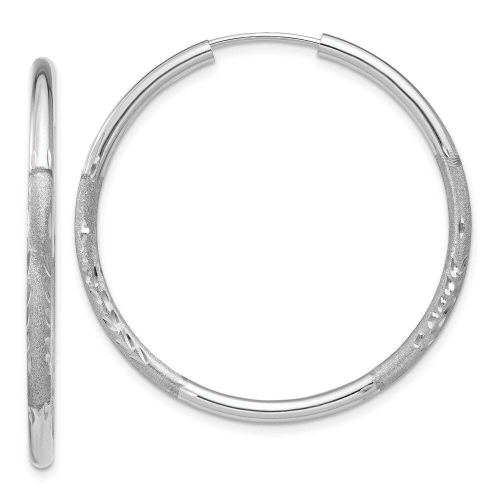 14K White Gold 2mm Diamond-cut Endless Hoop Earrings 2mm width
