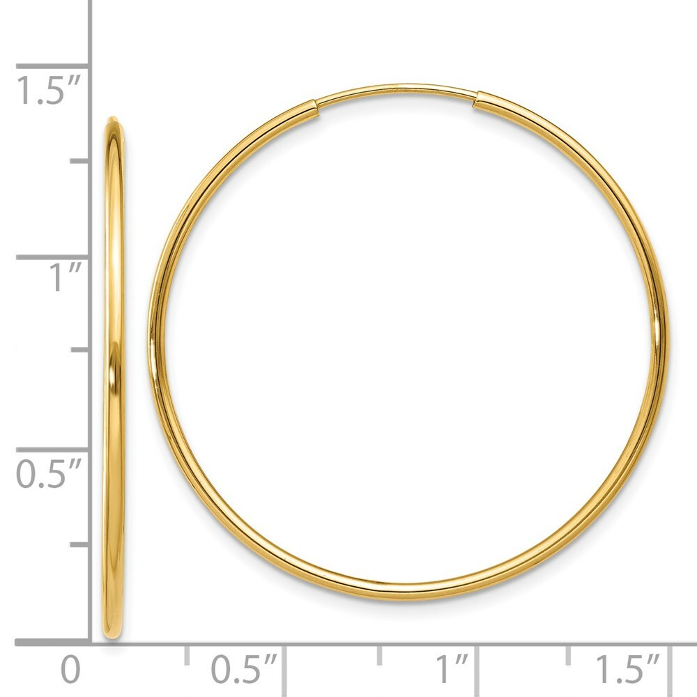 14K Yellow Gold 1.25mm Endless Hoop Earring  1.25mm width
